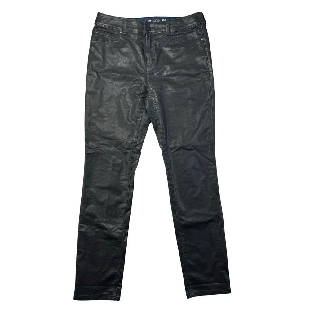 Platinum Chico's Jeans Women's 1 Medium Black Dark Wash Straight Moto Boho Pants